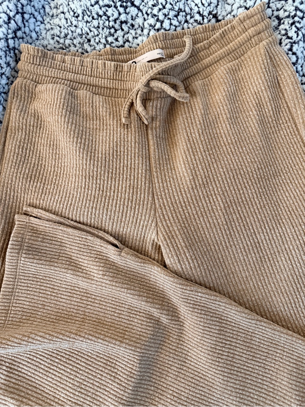 SO Women L Ribbed High Rise Flare Knit Pants in Camel